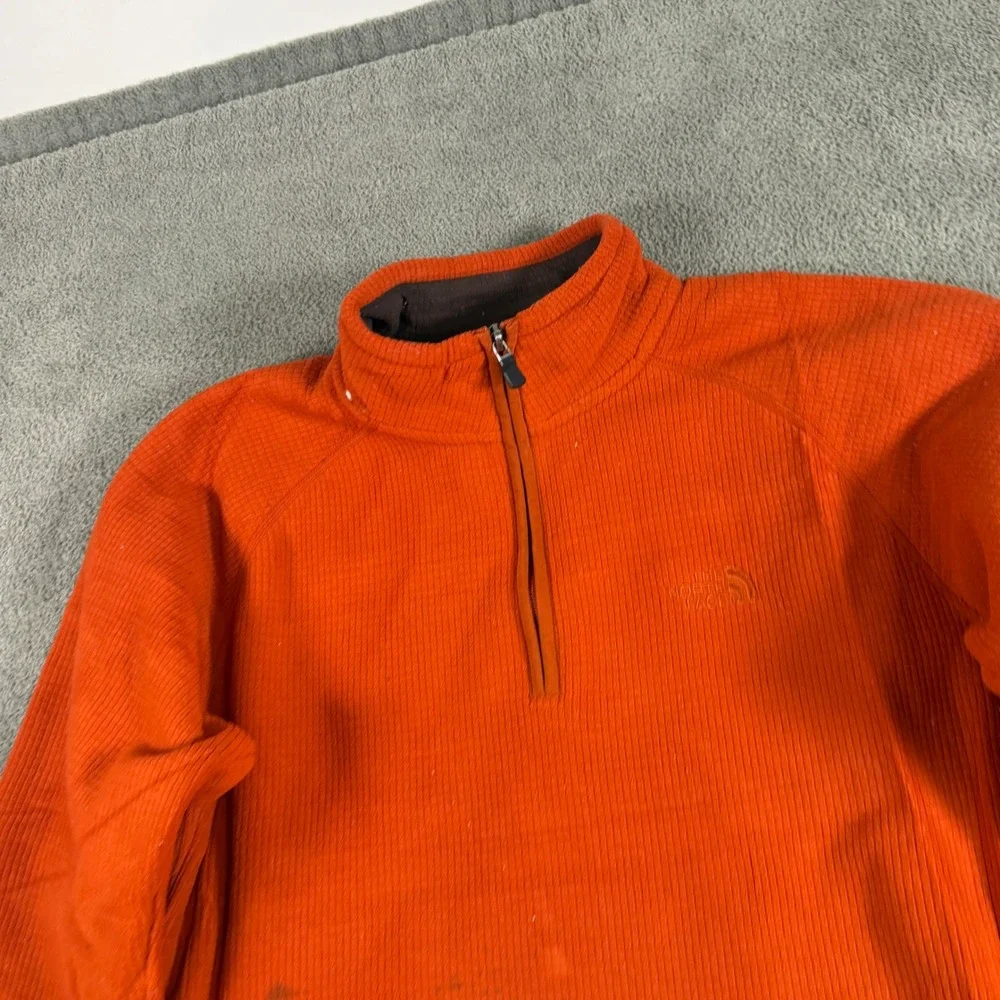 The North Face Mens Orange Waffle Grid Fleece Quarter Zip Pullover S/P